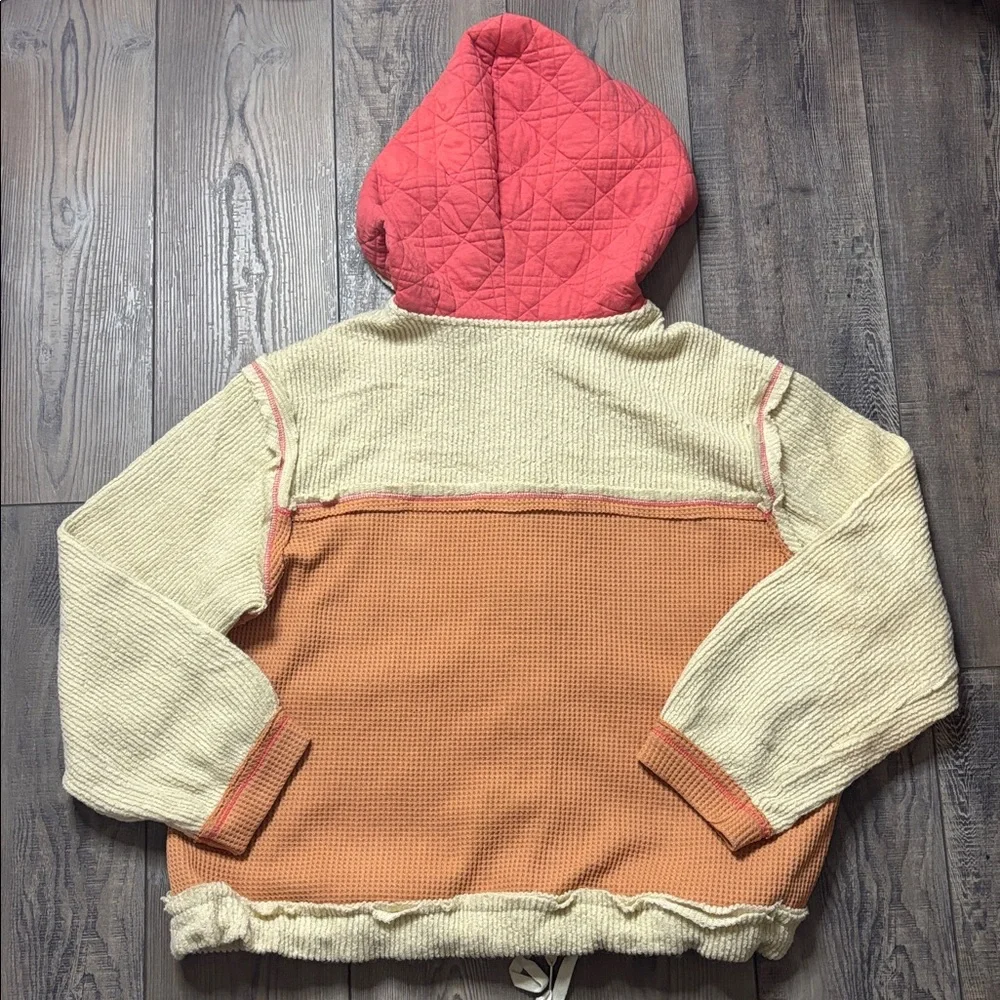 POL Oversized Hooded Multi Fabric Patchwork Shacket Coral - Picture 8 of 8